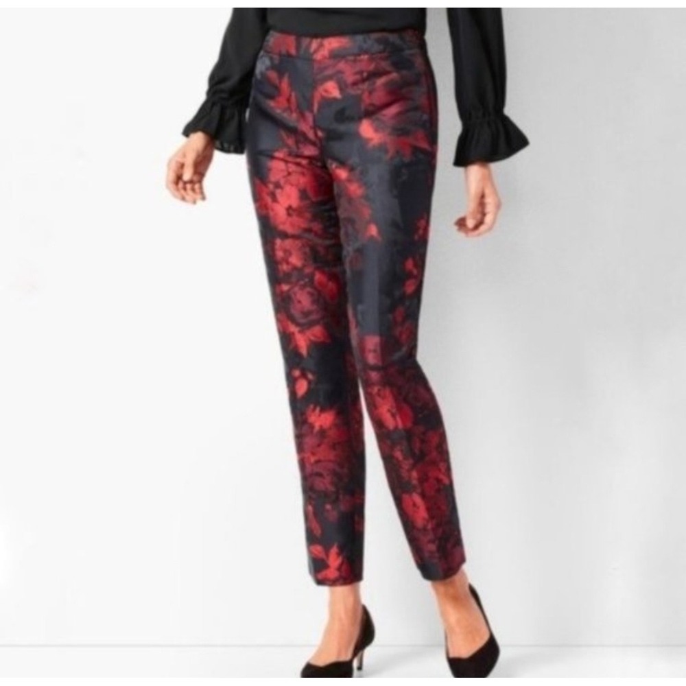 Talbots Womens 12 NWT Floral Brocade Holiday Party Cocktail Evening Trousers Red